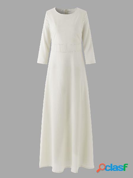 Beige Round Neck 3/4 Length Sleeves Maxi Dress