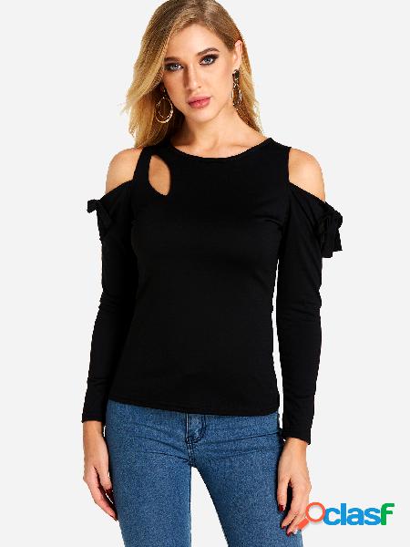Black Cut Out Self-tie Design Cold Shoulder Long Sleeves