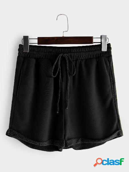 Black Drawstring Waist Casual Shorts