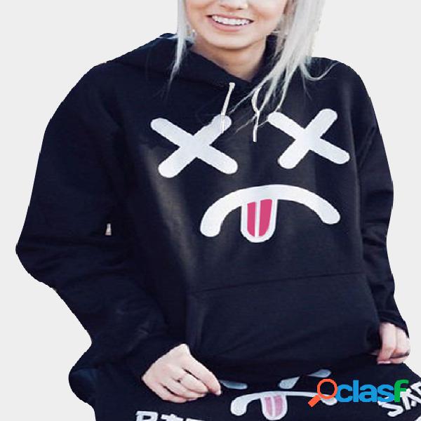 Black Expression Pattern Long Sleeves Hoodie