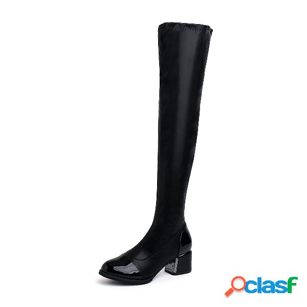 Black Patent Stitching Over The Knee Boots