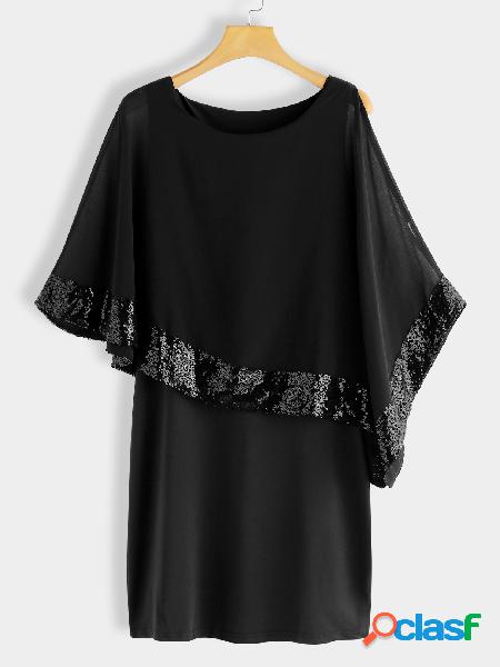 Black Sequins Embellished Cape Design See Through Half