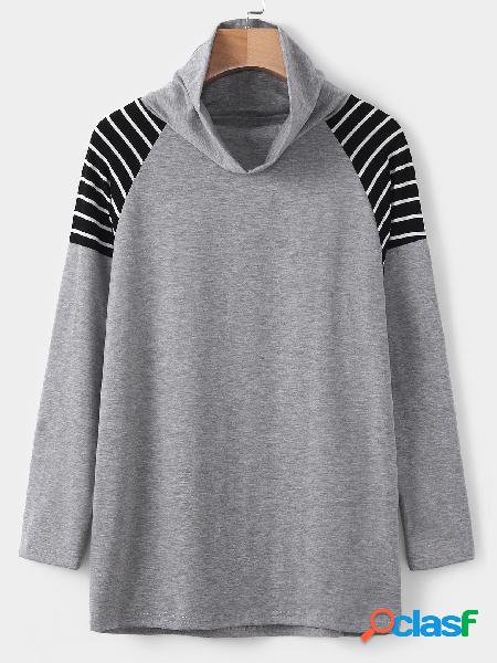 Black&White Stripe Pattern Roll Neck Long Sleeves T-shirts