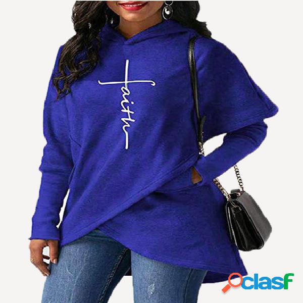 Blue Crossed Front Design Letter Long Sleeves Hoodie