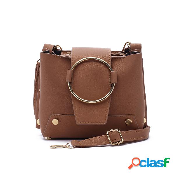 Brown Metal Ring Crossbody Bags with Chain