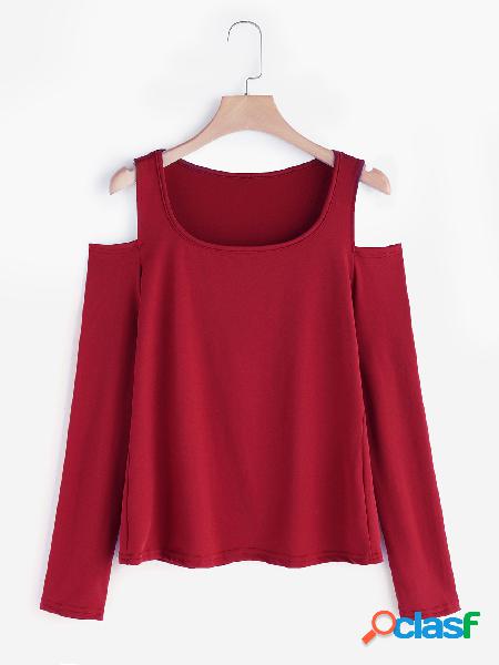 Burgundy Cold Shoulder Long Sleeves Basic Top