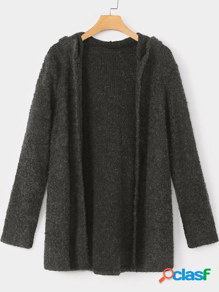Dark Grey Plain Hooded Long Sleeves Coat