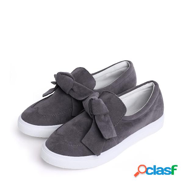 Grey Bowknot Design Casual Flats