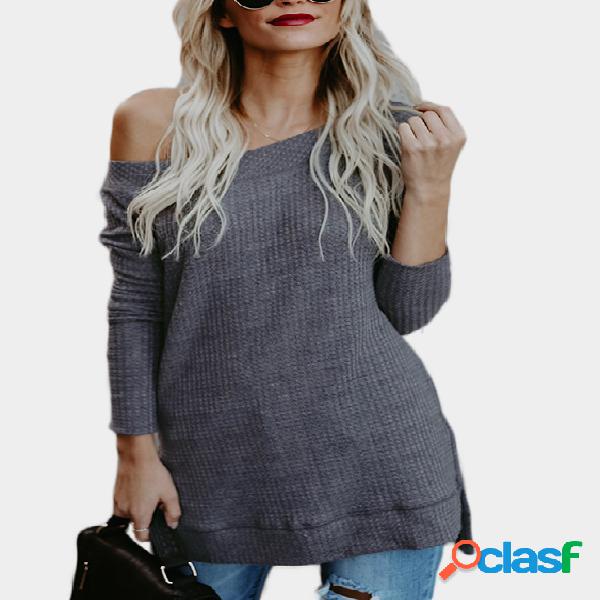 Grey Off Shoulder Long Sleeves Knitted Top