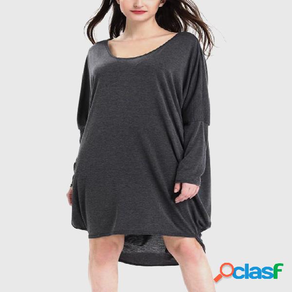 Grey Round Neck Lantern Sleeves Dress