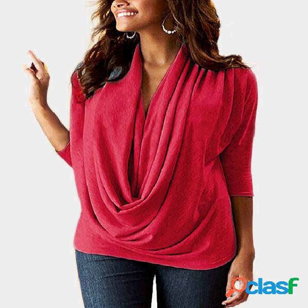 Red Drape Sagging 3/4 Length Sleeves T-shirt
