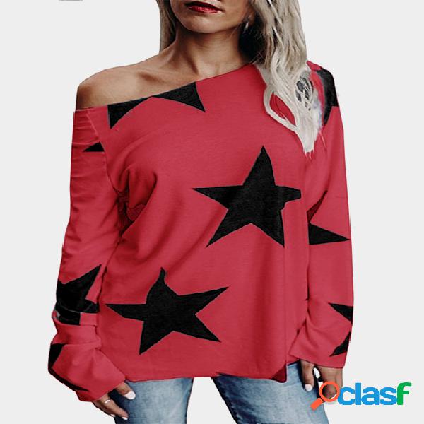Red Star One Shoulder Long Sleeves T-shirt