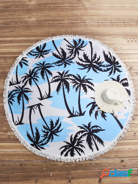 Round Palm Tree Print Tessel Hem Summer Beach Towel