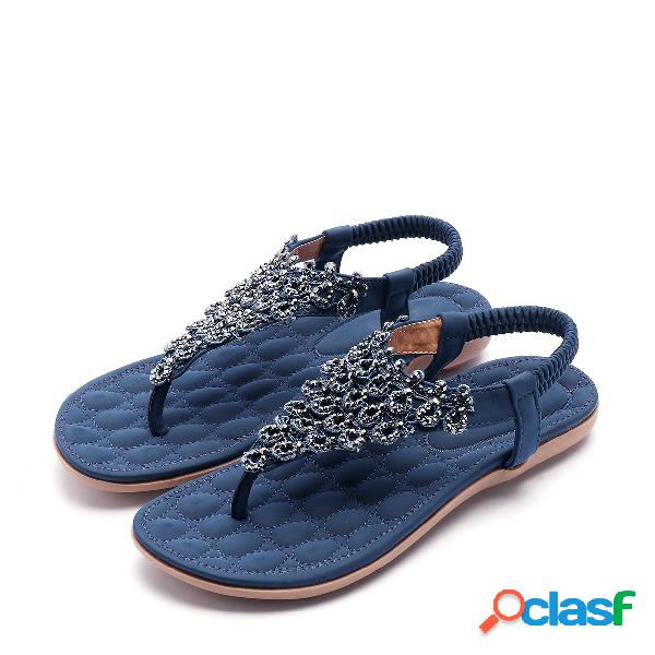 Soft Dark Blue Jewelry Embellished Flat Sandals