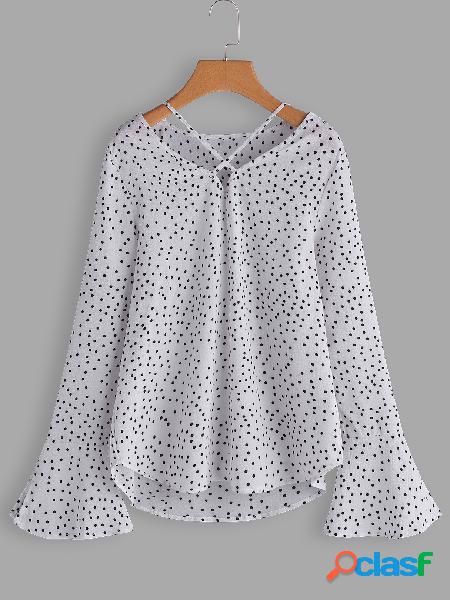 White Polka Dot V-neck Chiffon Blouses