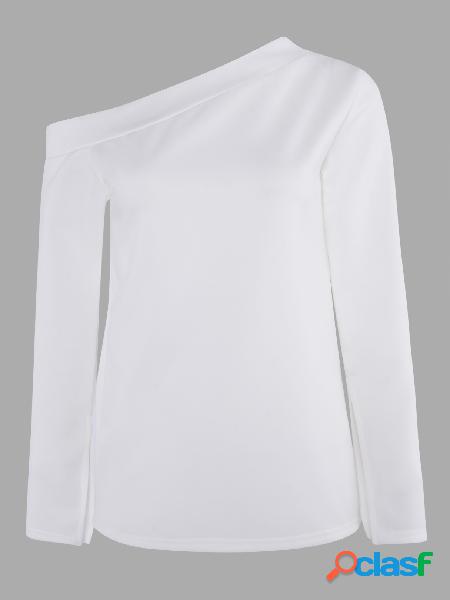 White Slit Design Plain One Shoulder Asymmetrical Long