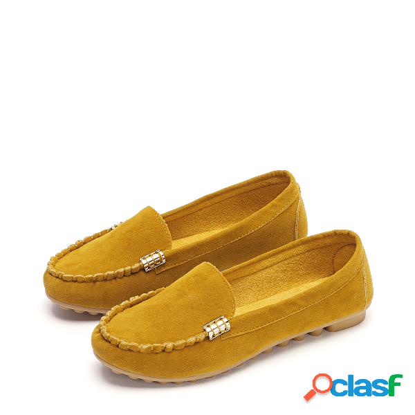 Yellow Plain Design Round Toe Moccasin Loafers