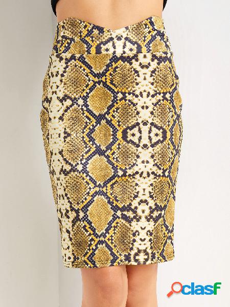 Yellow Snake Pattern High Waisted Skirts