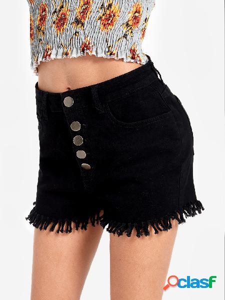 Black Button Closure High Waist Shorts