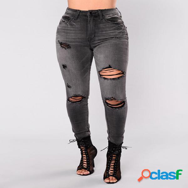 Black Random Ripped Details High Waisted Skinny Jeans