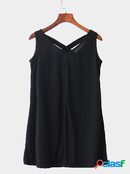 Black V-neck Open Back Mini Dress