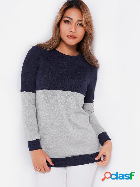 Navy & Grey Color Block Round Neck Long Sleeves T-shirt