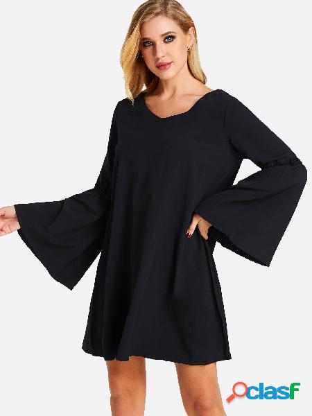 Navy V-neck Flared Sleeves Mini Dress