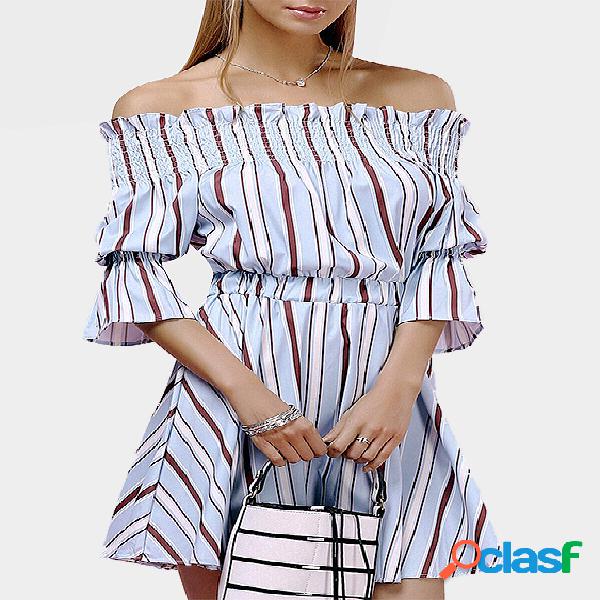 Off Shoulder Stripe Pattern Dress