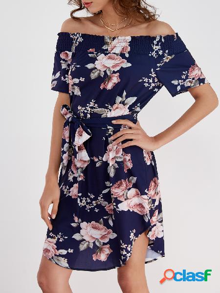 Random Floral Print Off Shoulder Dress