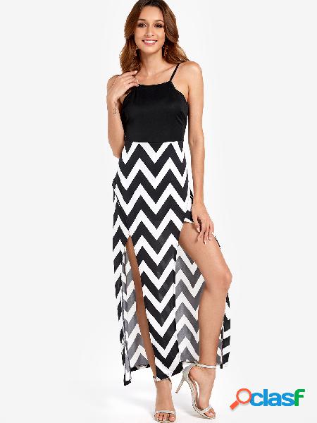 Sleeveless Wave Print Side Split Cami Maxi Dress