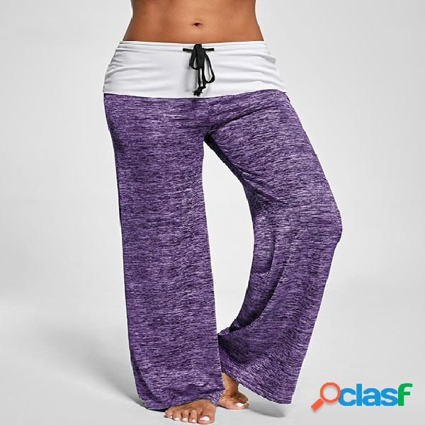 Active Wide Leg Stretch Waistband Pants With Stitching