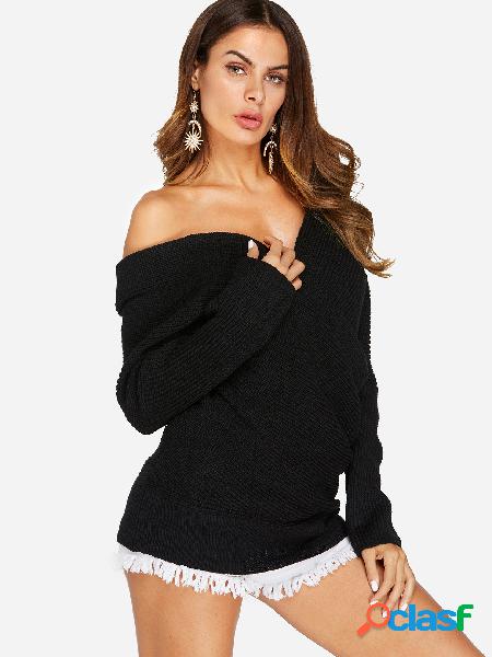Black Crossed Front Design Off The Shoulder Long Sleeves