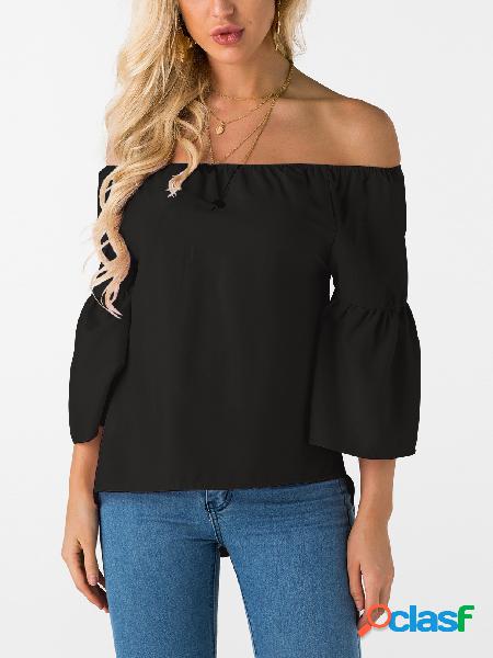 Black Off The Shoulder Flared Sleeves Blouse