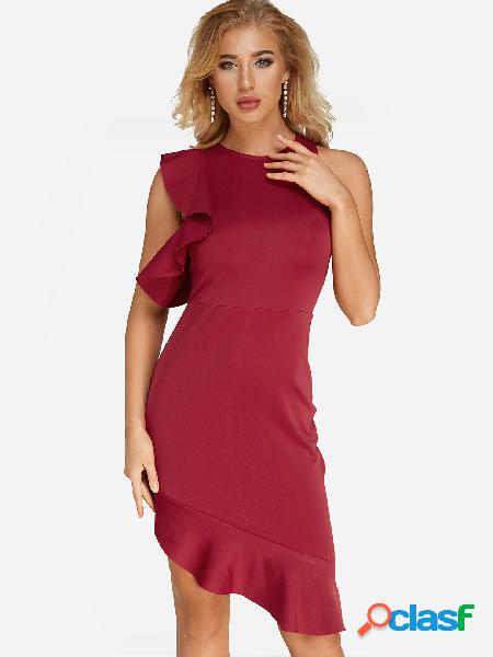 Burgundy Crew Neck Flared Sleeves Dress