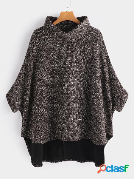 Coffee High Collar Irregular Bat Sleeve Loose Sweater Cloak