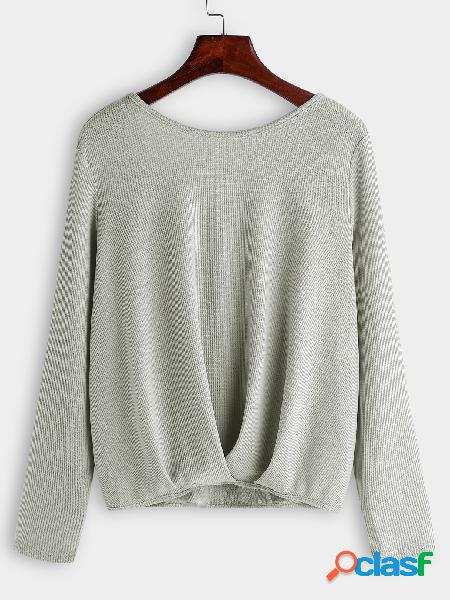 Grey Backless Design Cross Back Round Neck Long Sleeves