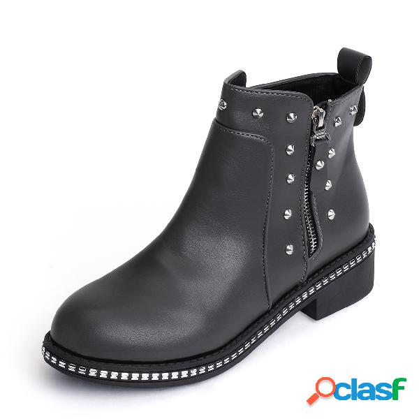 Grey Rivet Design Side Zip Ankle Boots