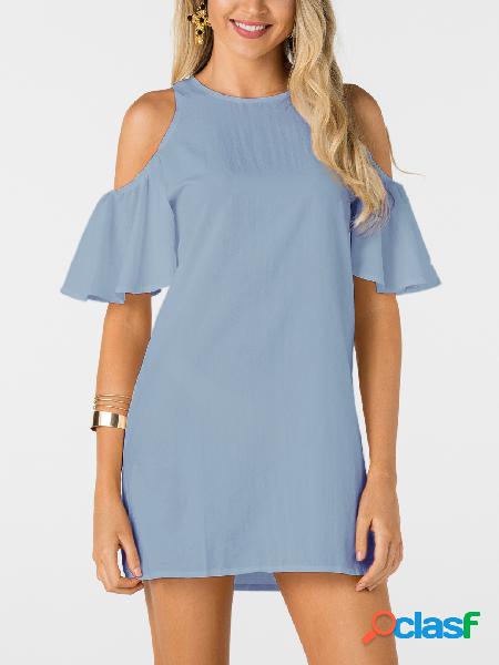 Light Blue Round Neck Cold Shoulder Mini Dress