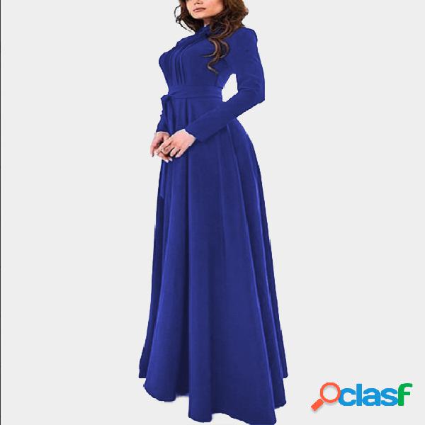 Royal Mock Neck Long Sleeves Ladies Style Maxi Dress