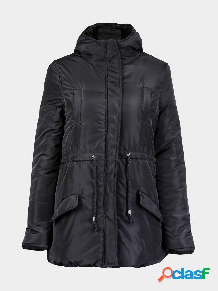 Black Parka with Drawstring Waist Coat
