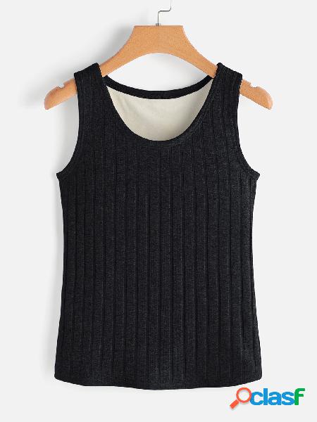 Black Round Neck Sleeveless Plush Lining Tank Top