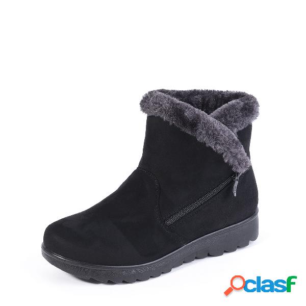 Black Zip-Design Fur Lined Boots