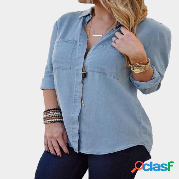 Blue Chest Pockets Long Sleeves Shirt
