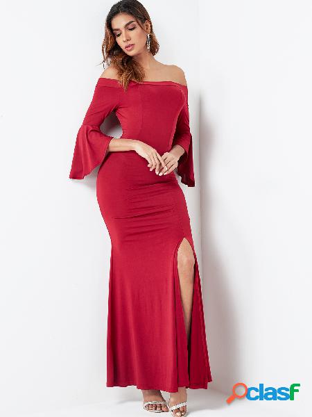 Burgundy Off The Shoulder Bell Sleeves Dress