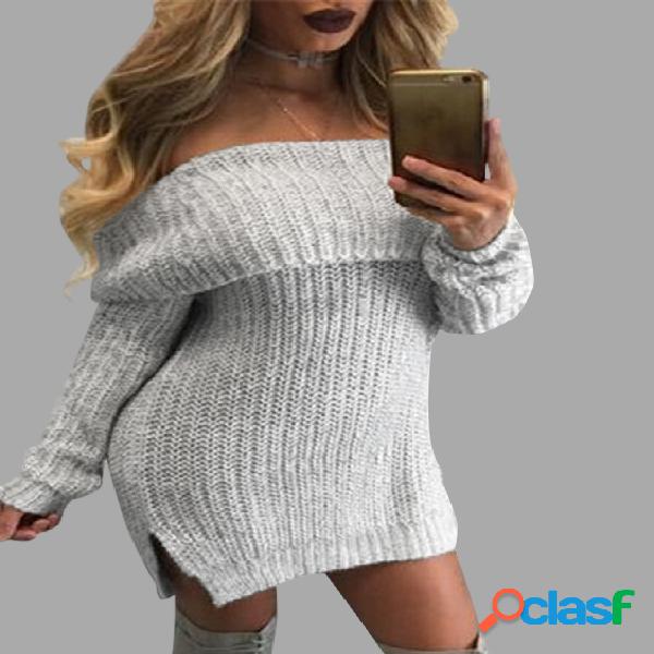 Gery Off Shoulder Side Slit Dress