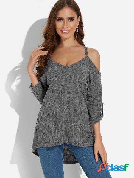 Grey Adjustable Sleeves Length Design Cold Shoulder Long