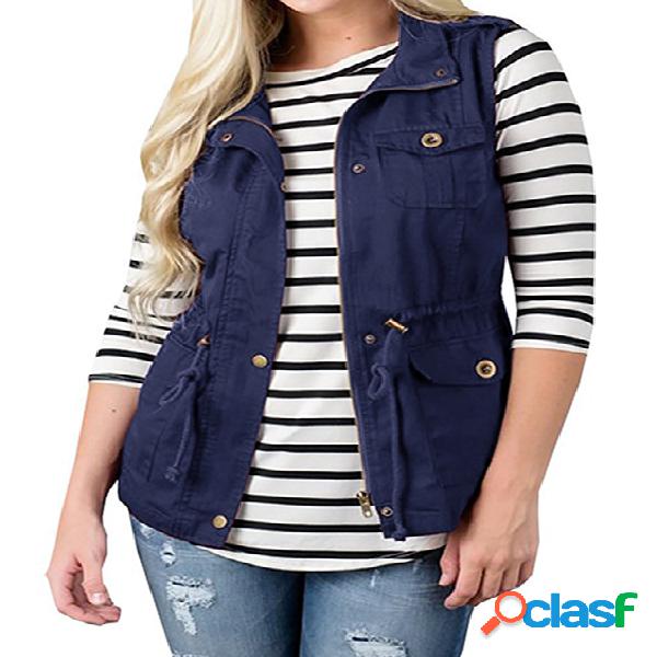 Navy Basic Vest Coat with Drawstring Waist