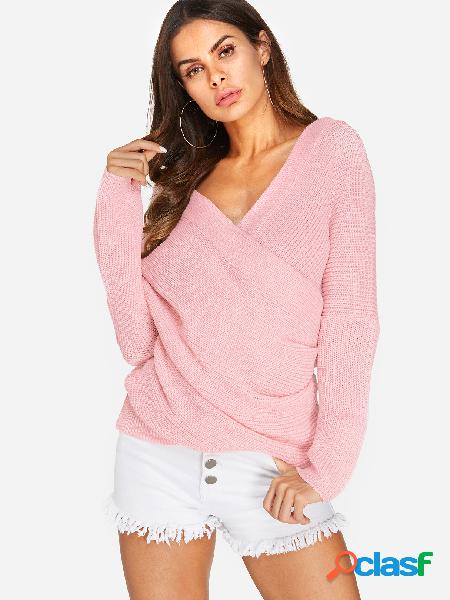 Pink Crossed Front Design Off The Shoulder Long Sleeves