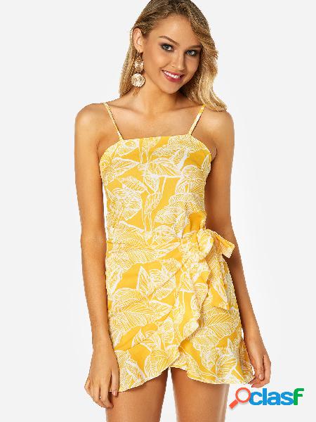 Random Floral Print Self-tie Design Backless Sleeveless