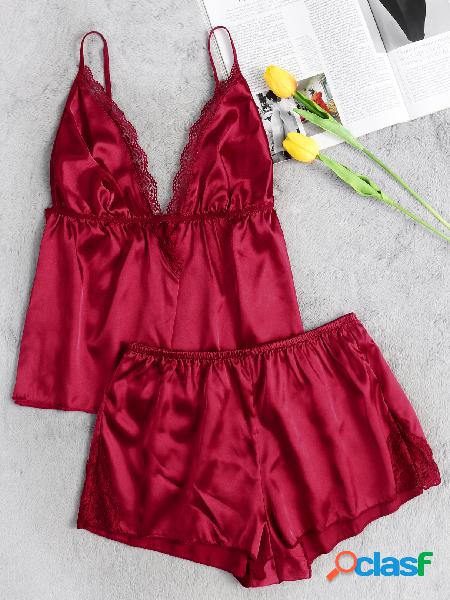 Red Hollow Design Pajamas Set